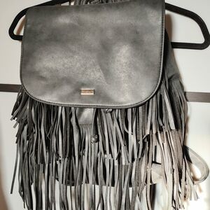Dark Gray Fringed Backpack